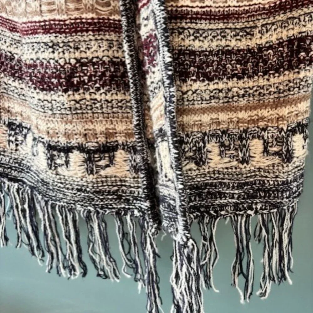 Cato Open Front Cardigan Sweater Loose Knit Fringe Neutral Beige Navy 22/24 W - Picture 4 of 9